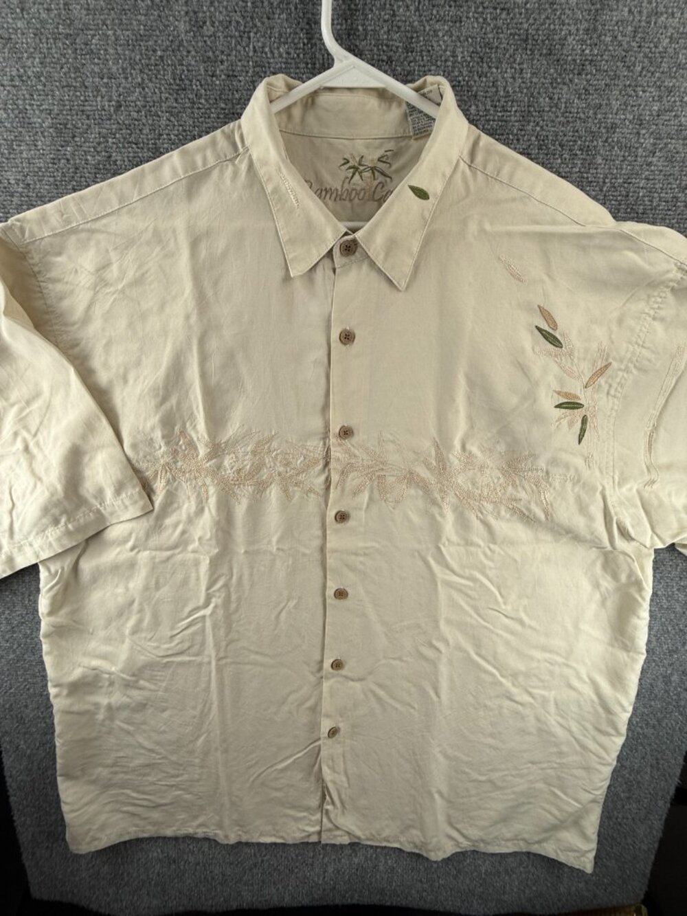 Bamboo Cay 2XL Modal Polyester Short Sleeve Floral Beige Button Up Mens Shirt